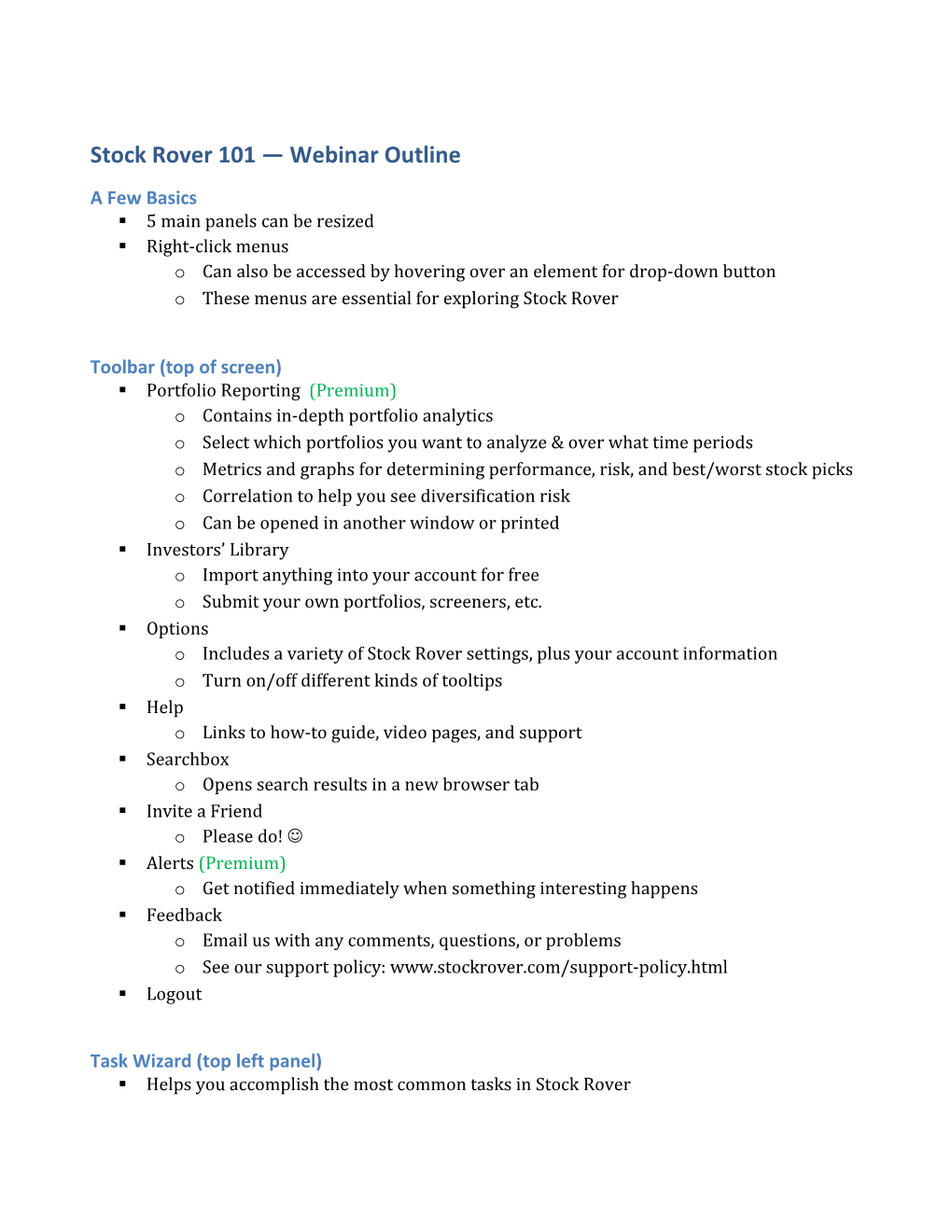 Stock Rover 101 Webinar Outline