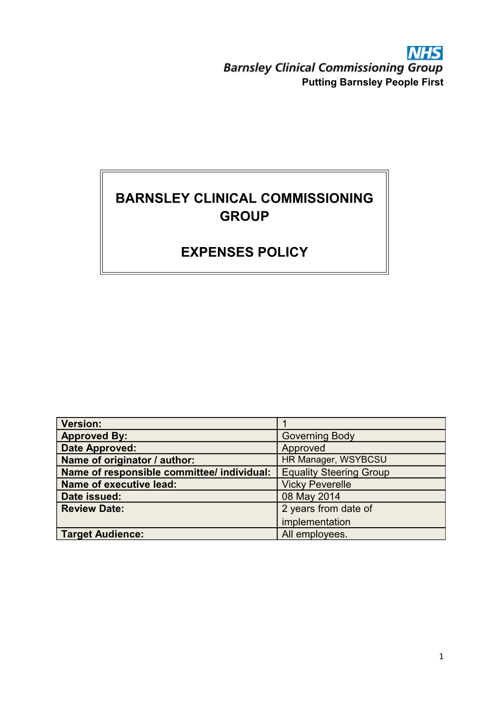 Barnsley Clinical Commissioning Group S Expenses Policy