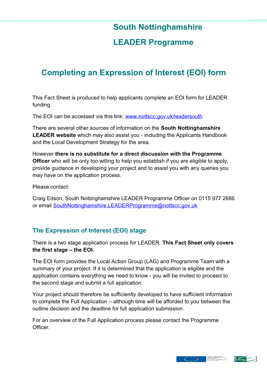 Completing an Expression of Interest (EOI) Form