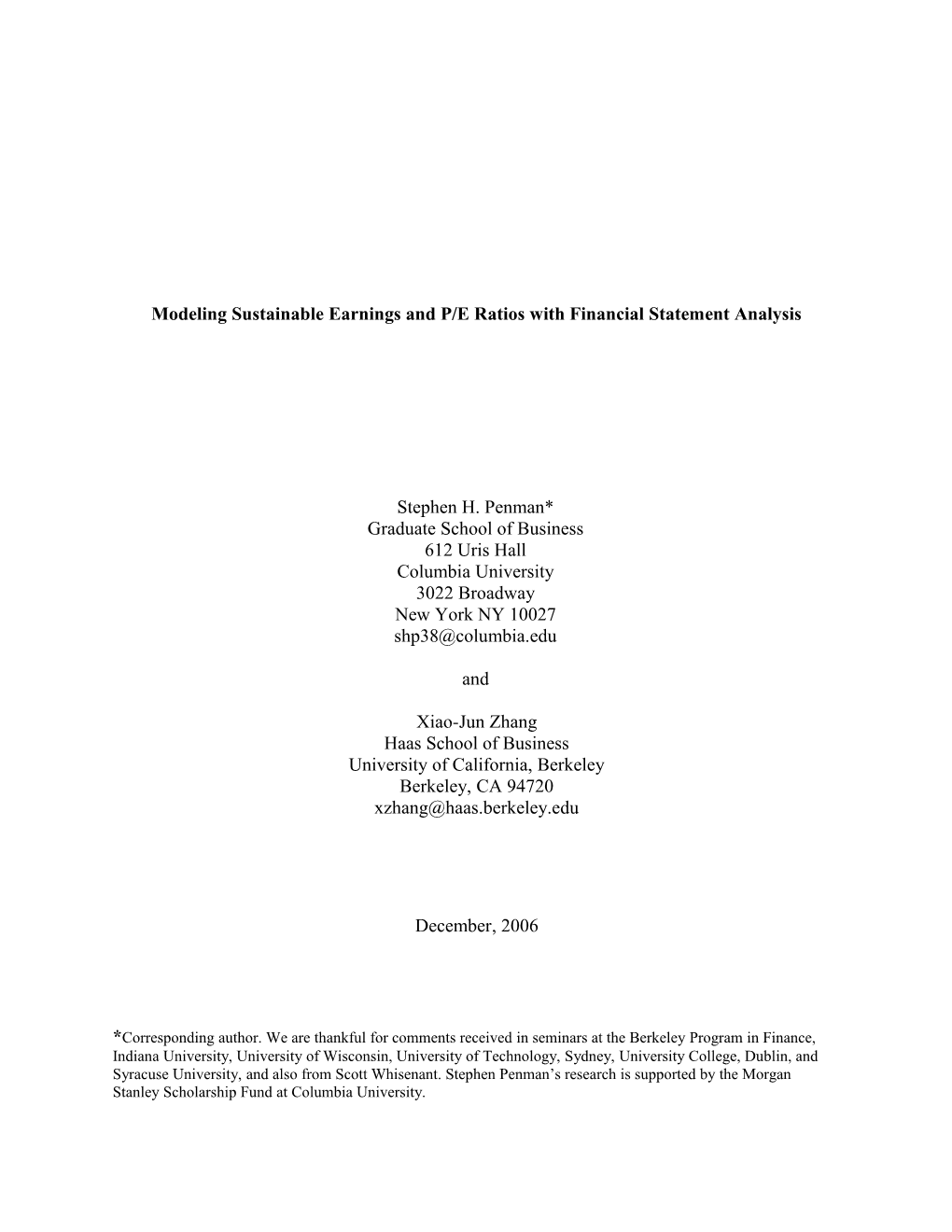 A Model of Sustainable Earnings Based on Financial Statement Information