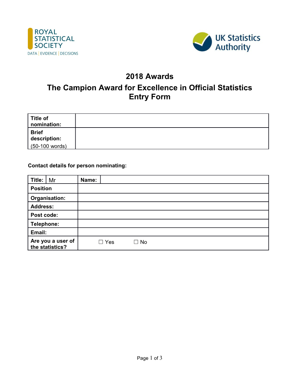 Entry Form for the 2006 Awards