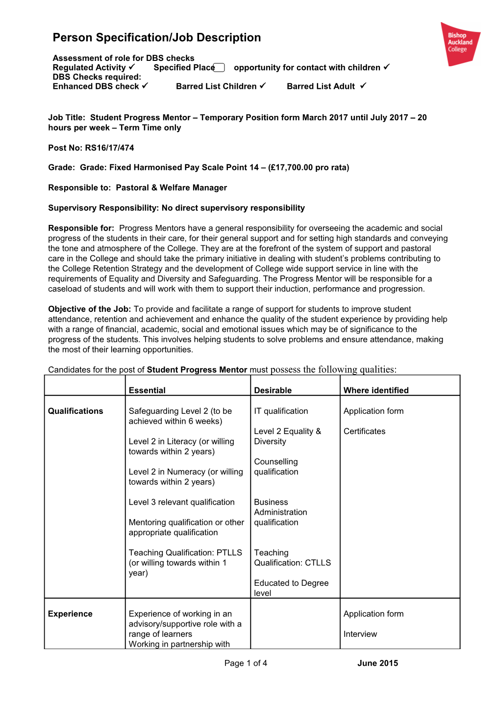 Candidates for the Post of Student Progress Mentor Must Possess the Following Qualities