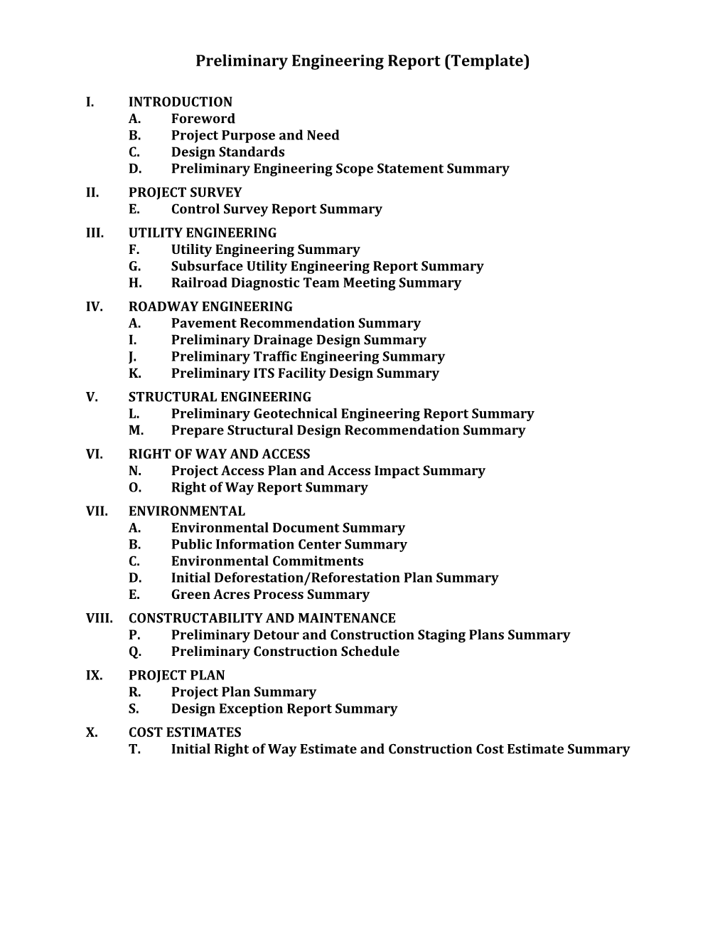 Preliminary Engineering Report Template