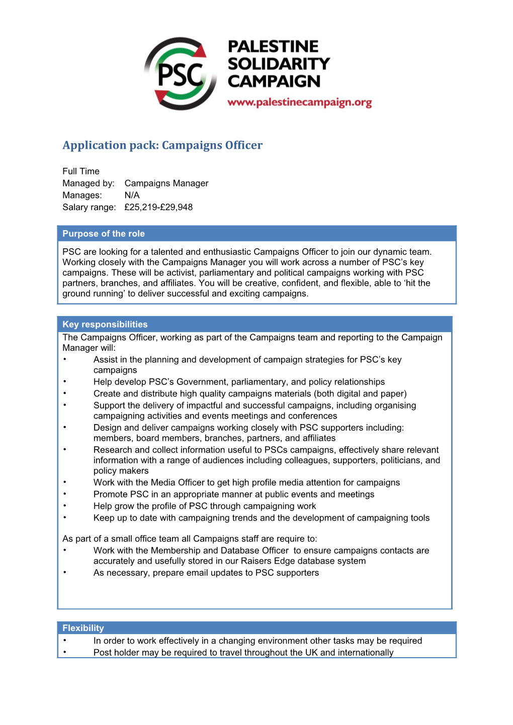 Application Pack: Campaigns Officer