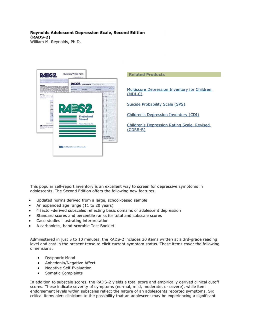 Multiscore Depression Inventory for Children (MDI-C)