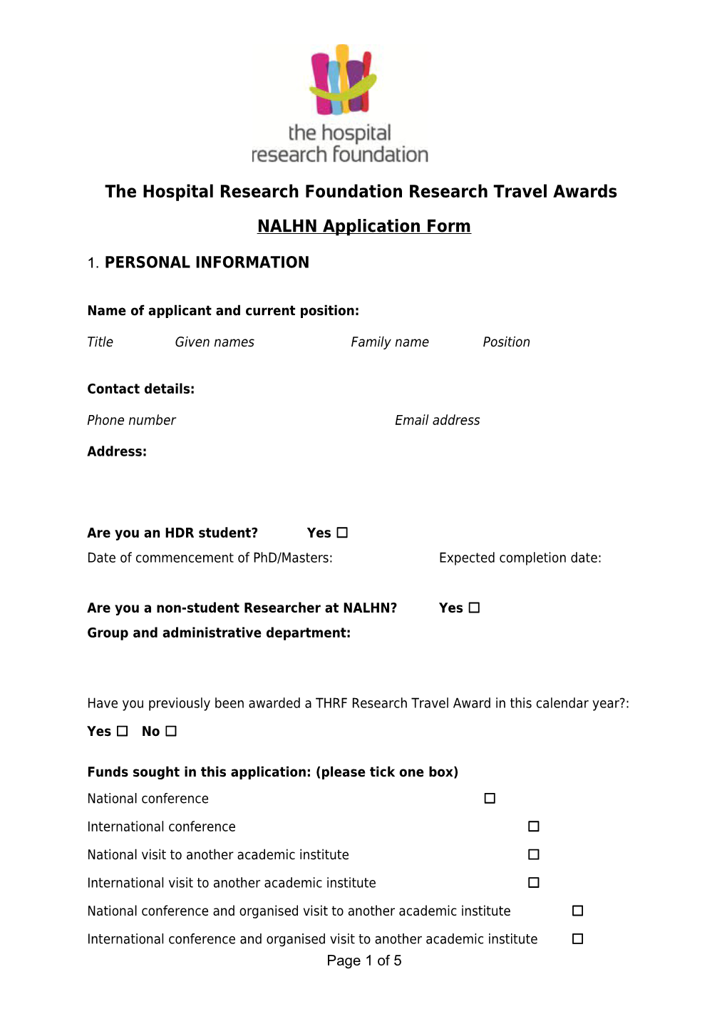 The Hospital Research Foundation Research Travel Awards