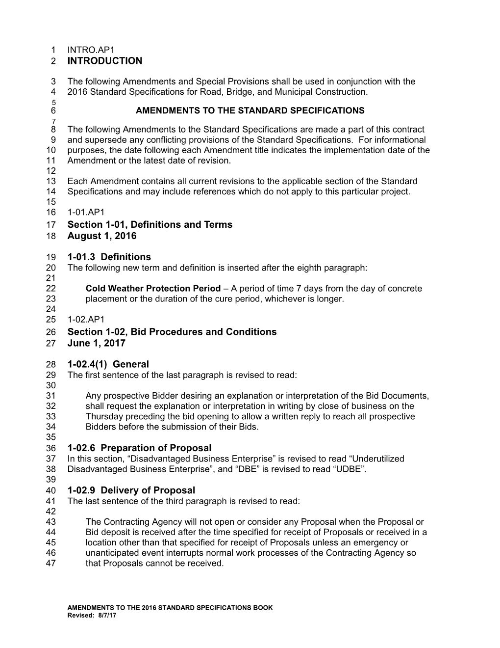 Amendments to the Standard Specifications s1