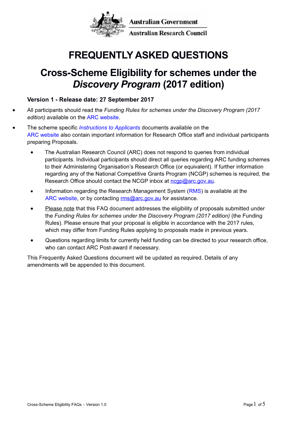 Cross-Scheme Eligibility for Schemes Under the Discovery Program (2017 Edition)