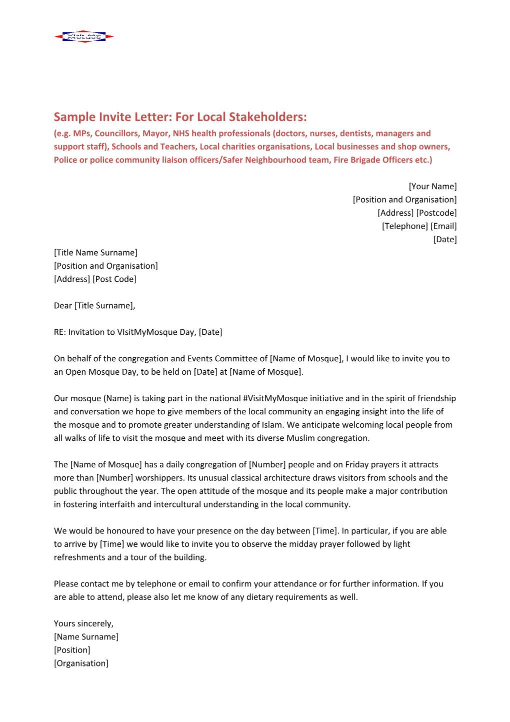 Sample Invite Letter: for Local Stakeholders