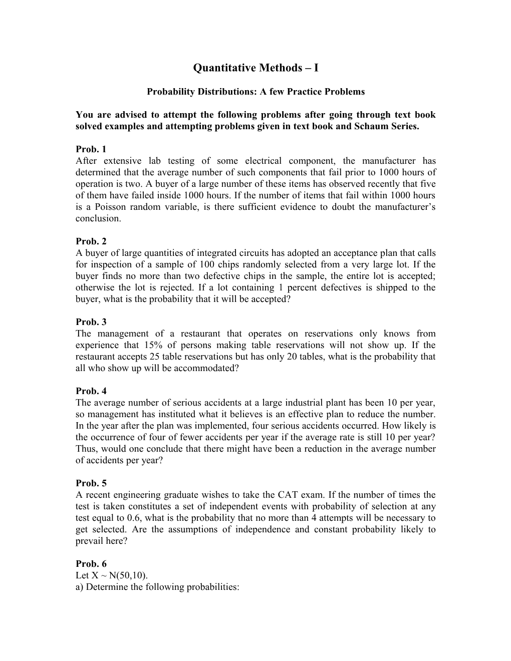 Probability Distributions: a Few Practice Problems