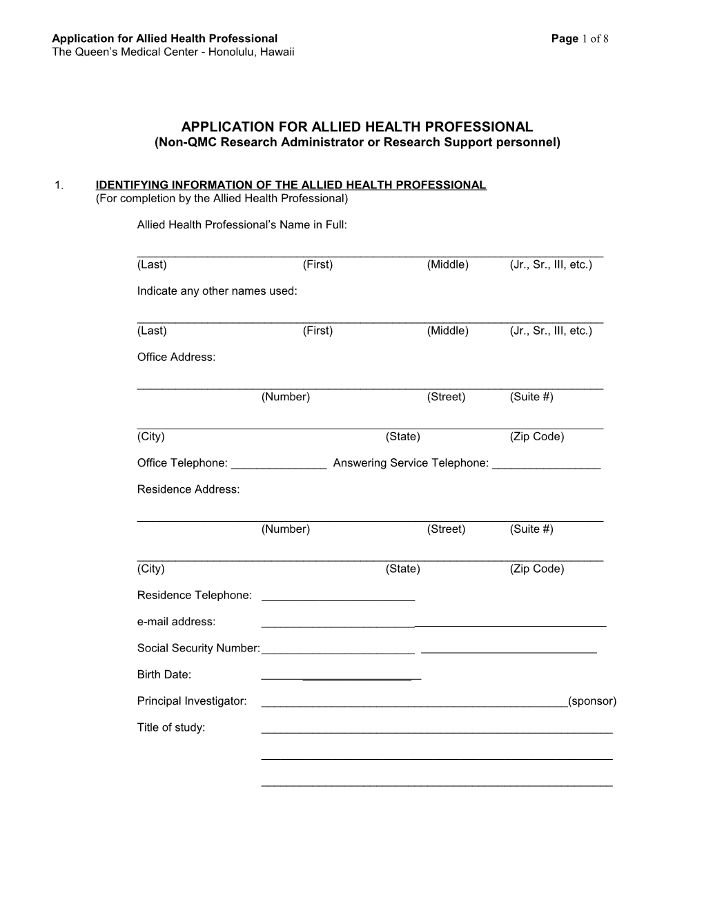 Application for Allied Health Professional