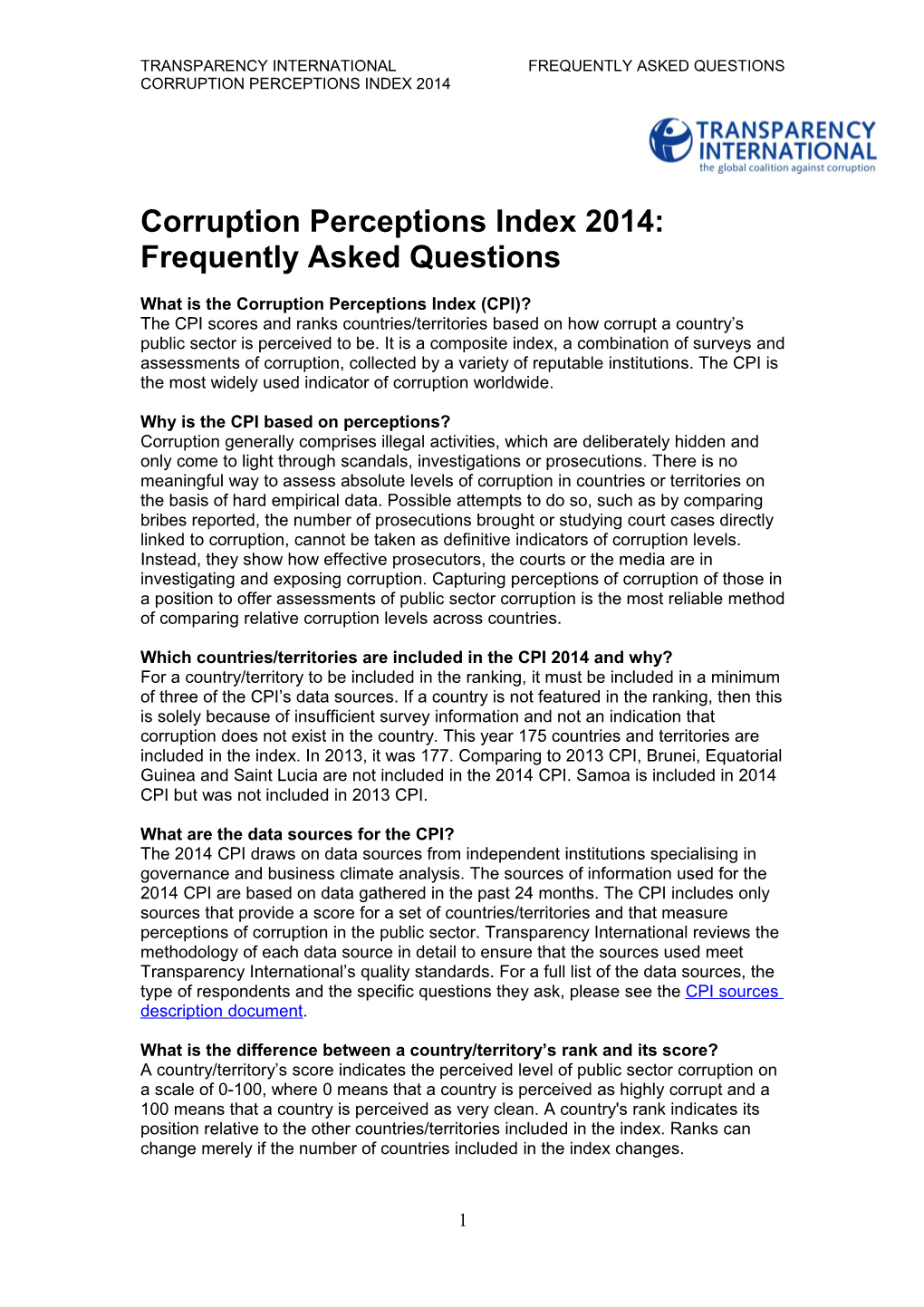 Corruption Perceptions Index 2014