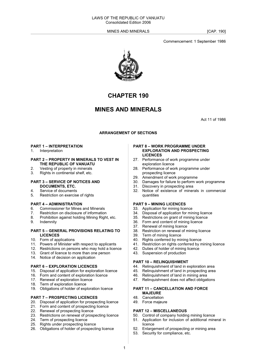 Laws of the Mpublic of Vawatu