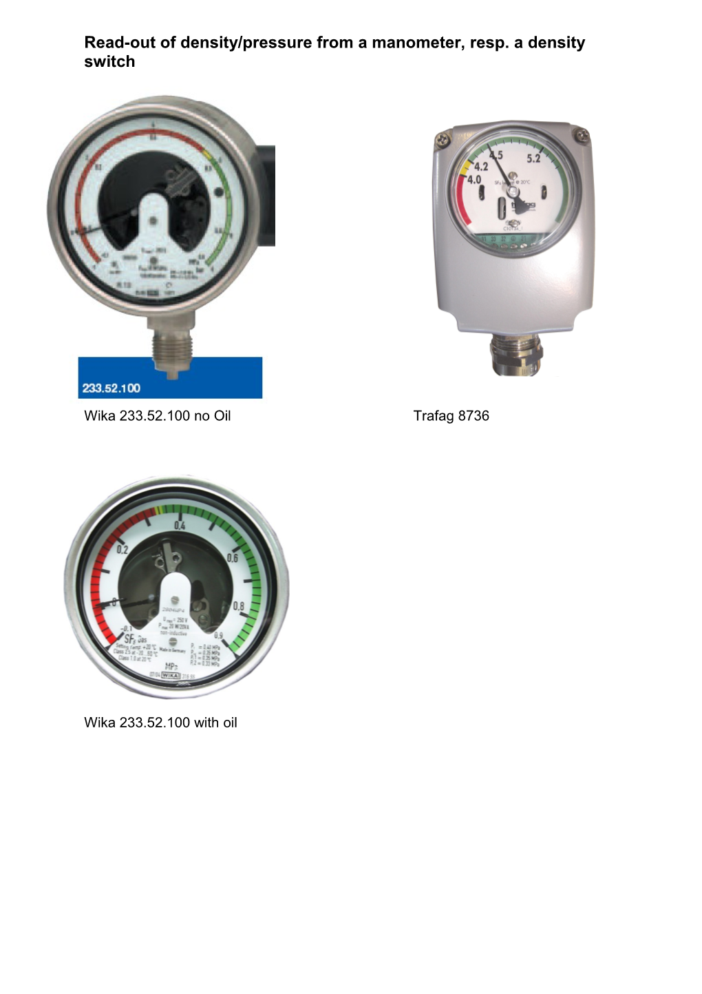 Read-Out of Density/Pressure from a Manometer, Resp. a Density Switch