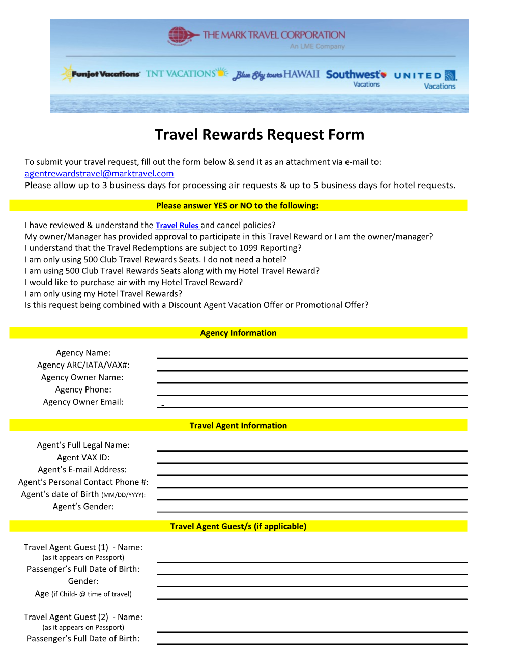 Travel Rewards Request Form