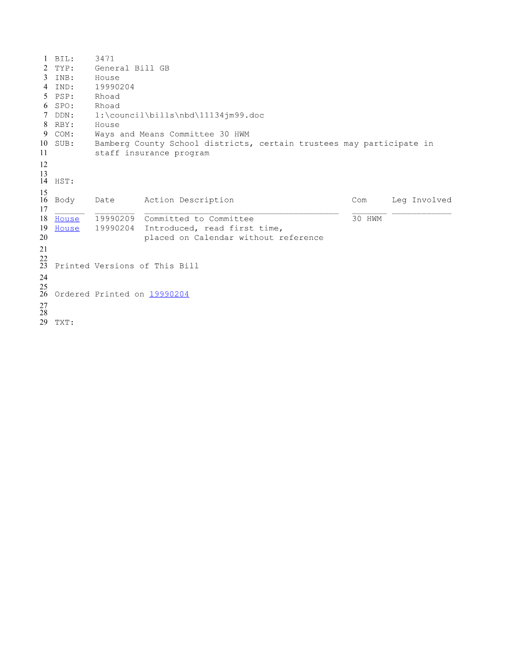 1999-2000 Bill 3471: Bamberg County School Districts, Certain Trustees May Participate