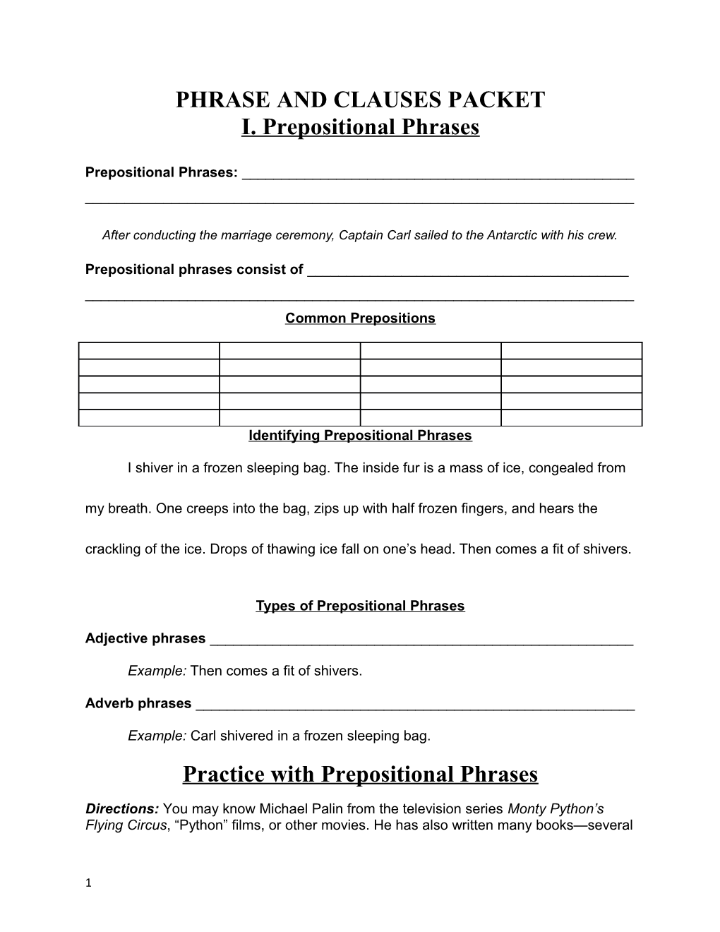 Phrase and Clauses Packet