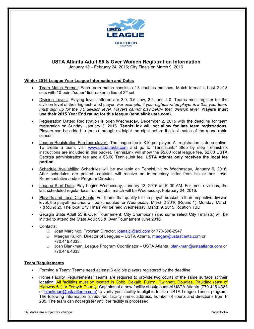 USTA Atlanta Mixed Doubles Registration Information s2