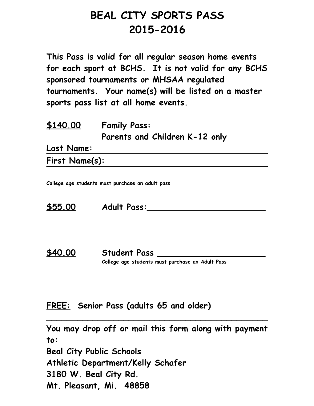 Beal City Sports Pass