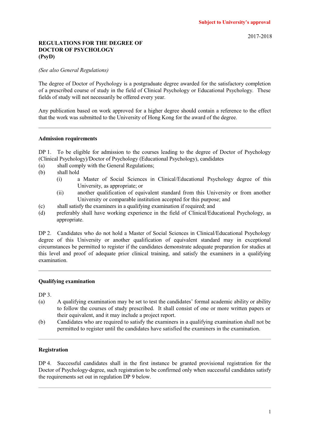 Regulations for the Degree Of s4