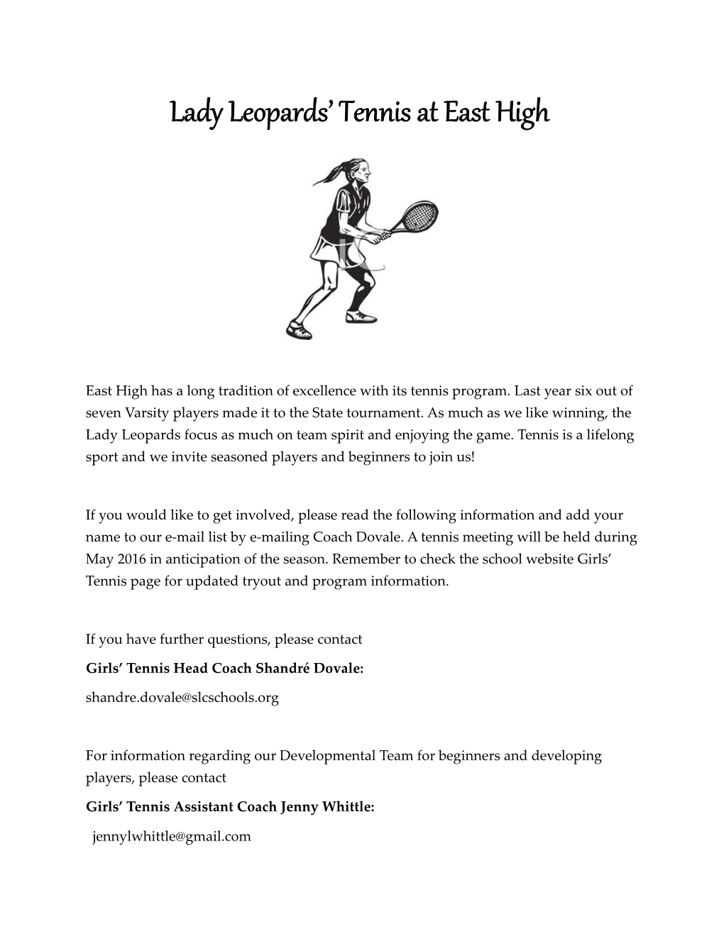 Lady Leopards Tennis at East High