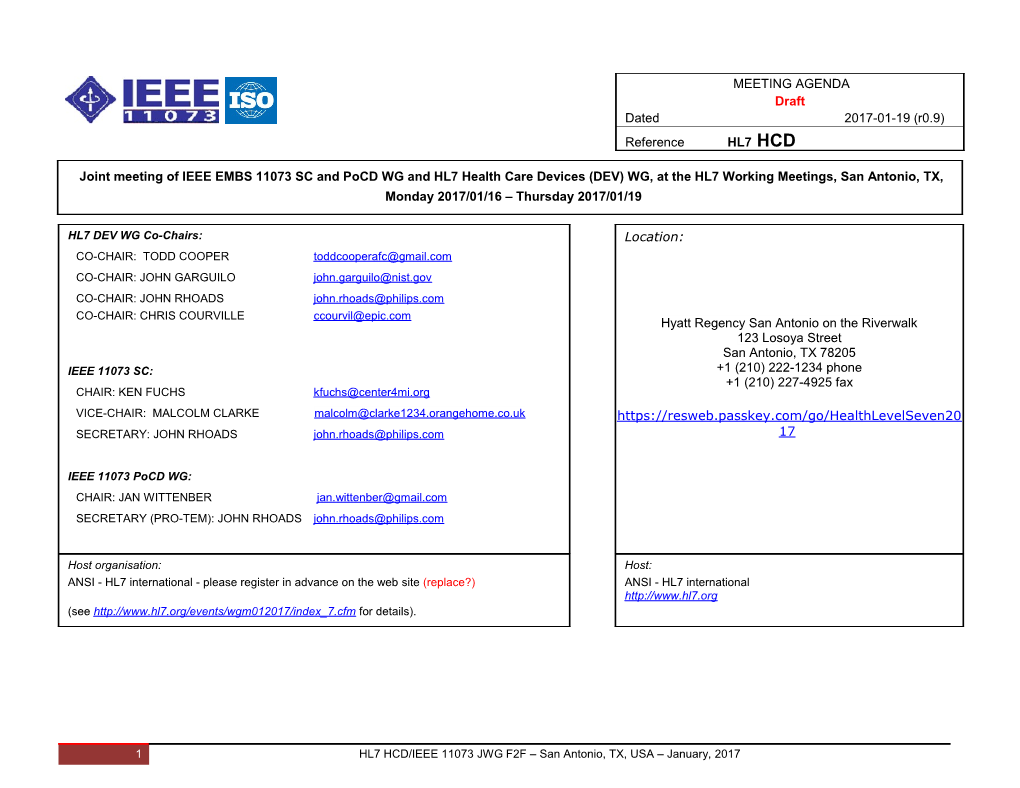 IEEE 11073 / HL7 2014-01 San Antonio Meeting Agenda