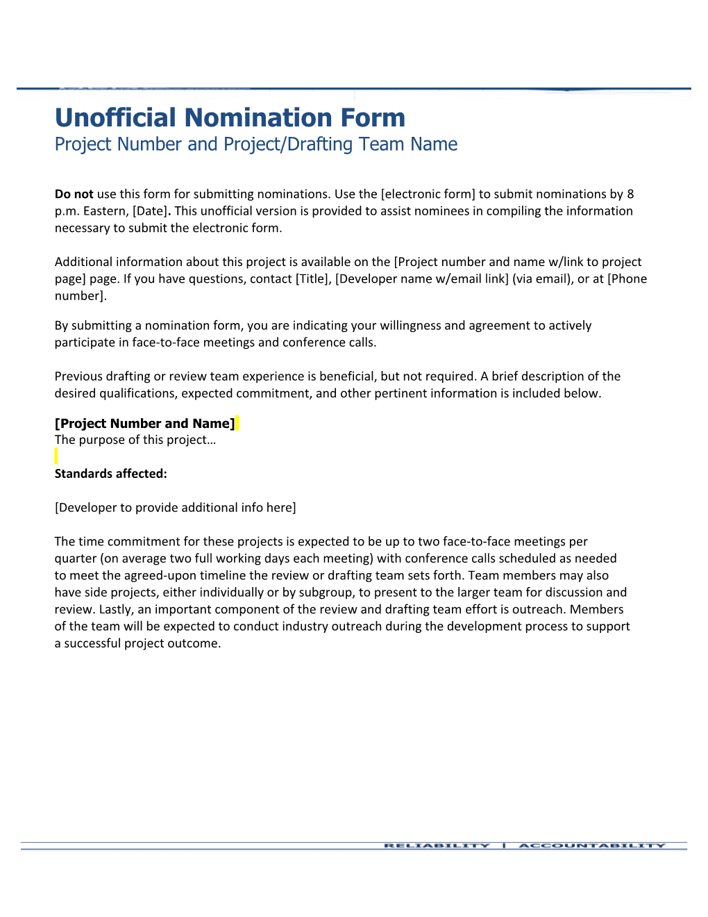Drafting Team Nomination Form