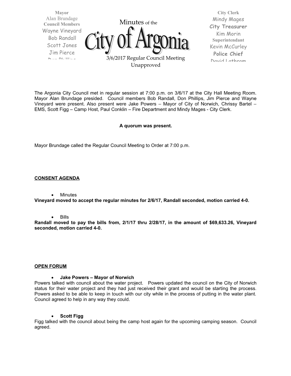 Argonia City Council Minutes