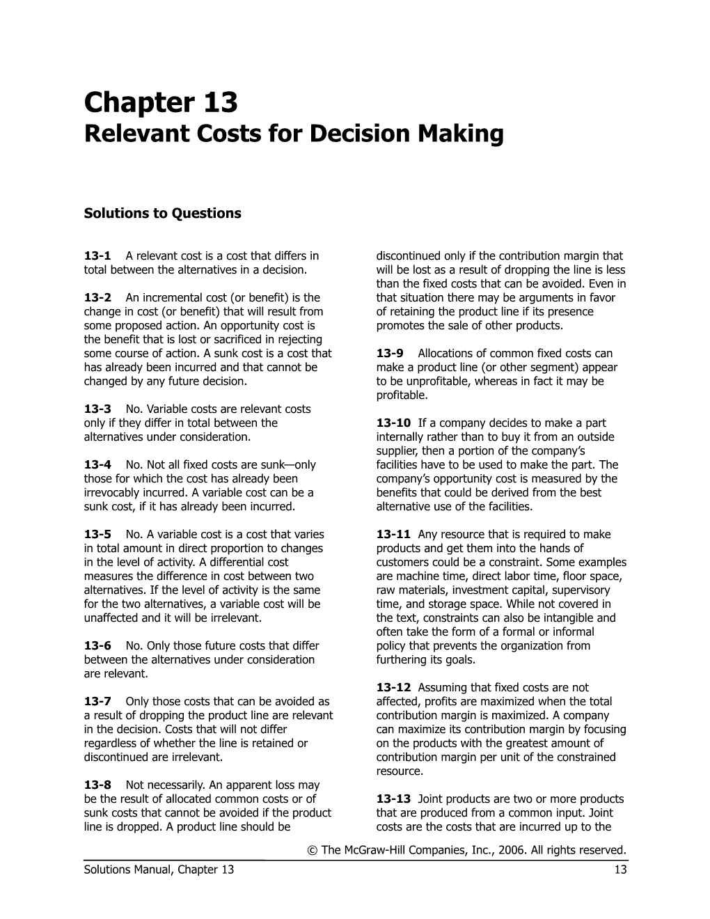 Relevant Costs for Decision Making