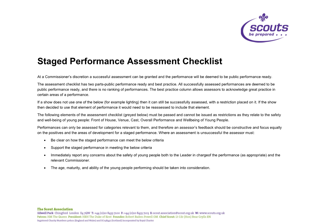 Staged Performance Assessment Checklist