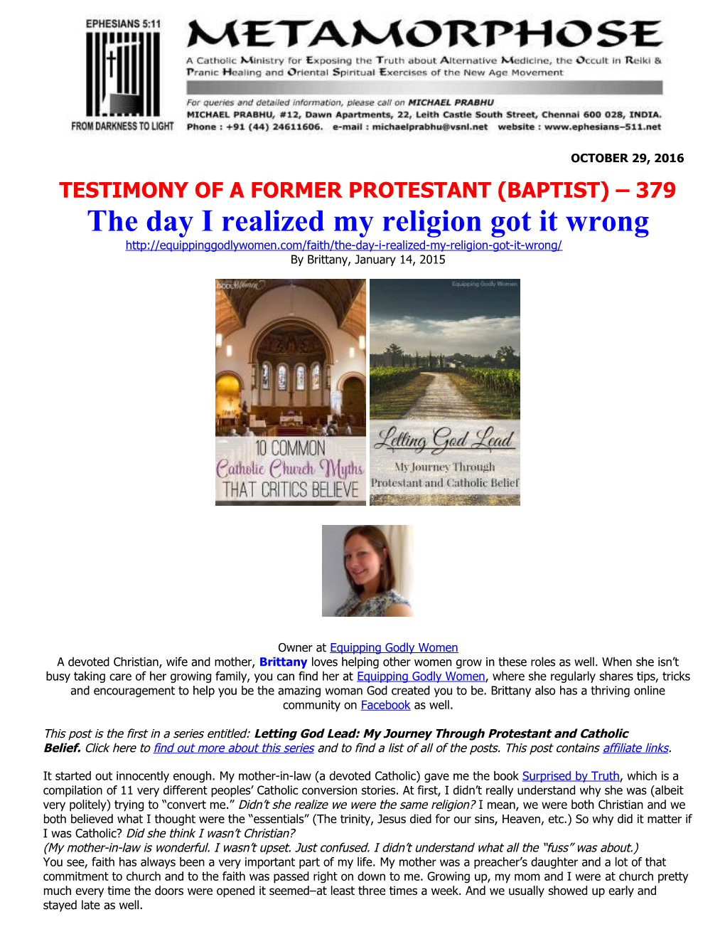 Testimony of a Former Protestant (Baptist) 379