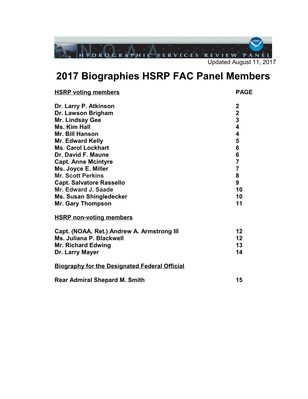 2017 Biographies HSRP FAC Panel Members