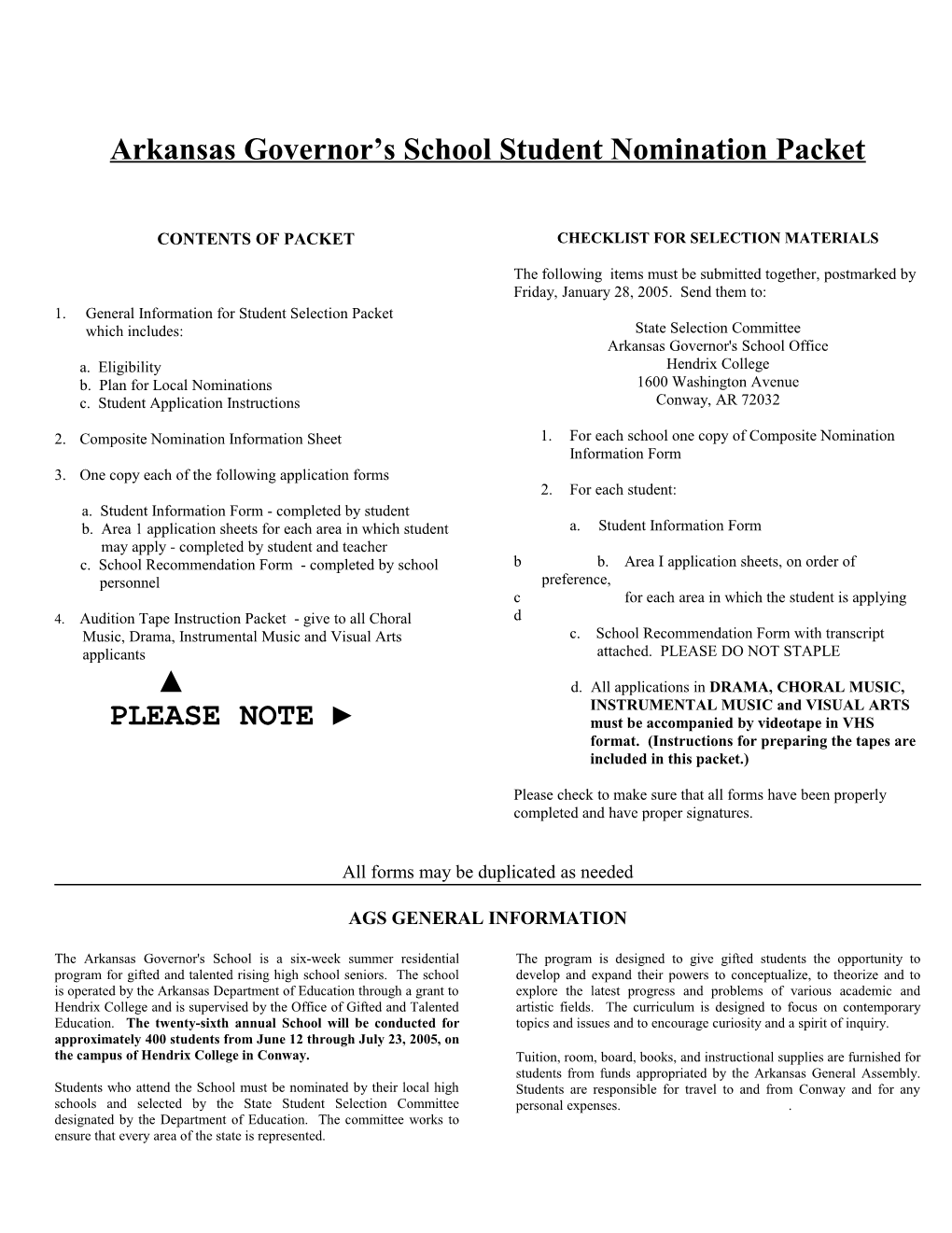 Arkansas Governor's School: Audition Tape Instructions