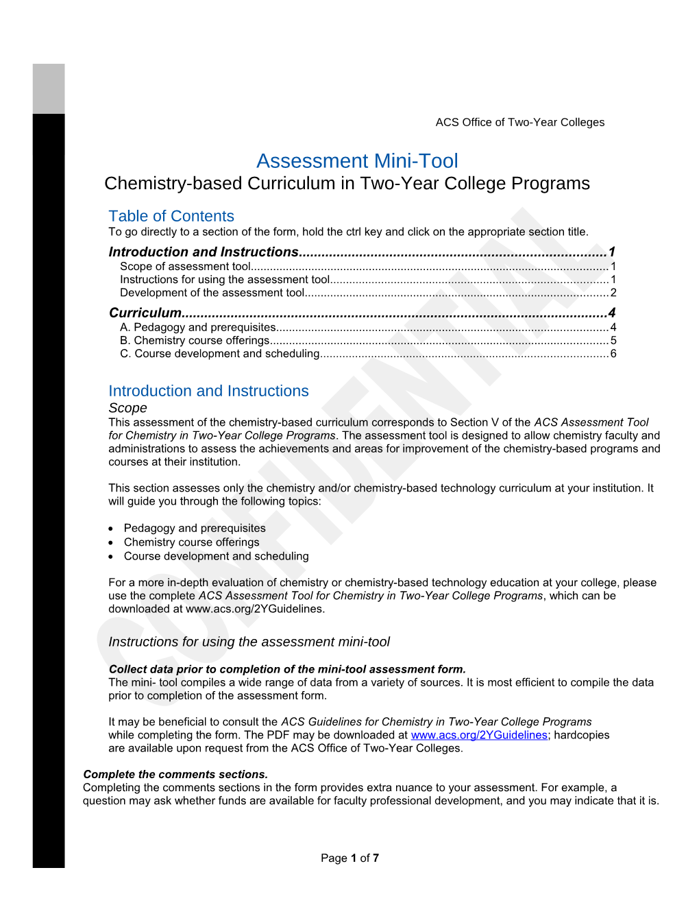 American Chemical Society Self-Study Form for Chemistry in Two-Year College Programs