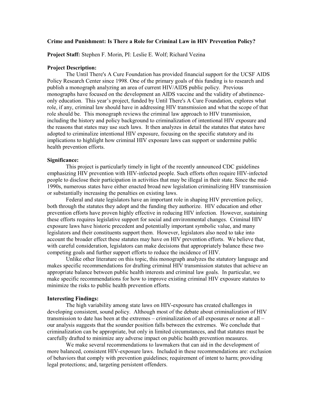 The Policy of AIDS Vaccines: Exploring Legislative Options for Advancing AIDS Vaccines