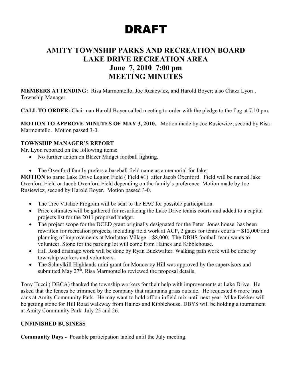 Amity Township Parks and Recreation Board s1