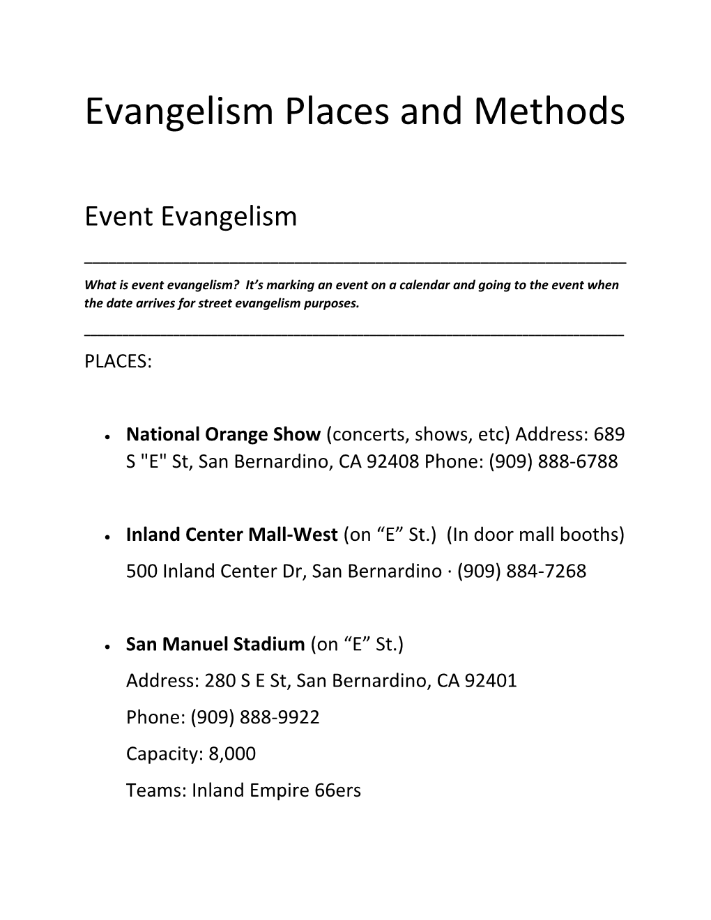 Evangelism Places and Methods