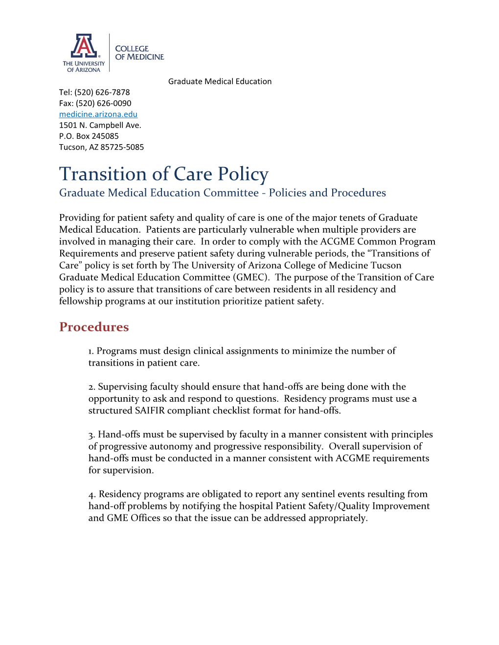 Graduate Medical Education Committee - Policies and Procedures