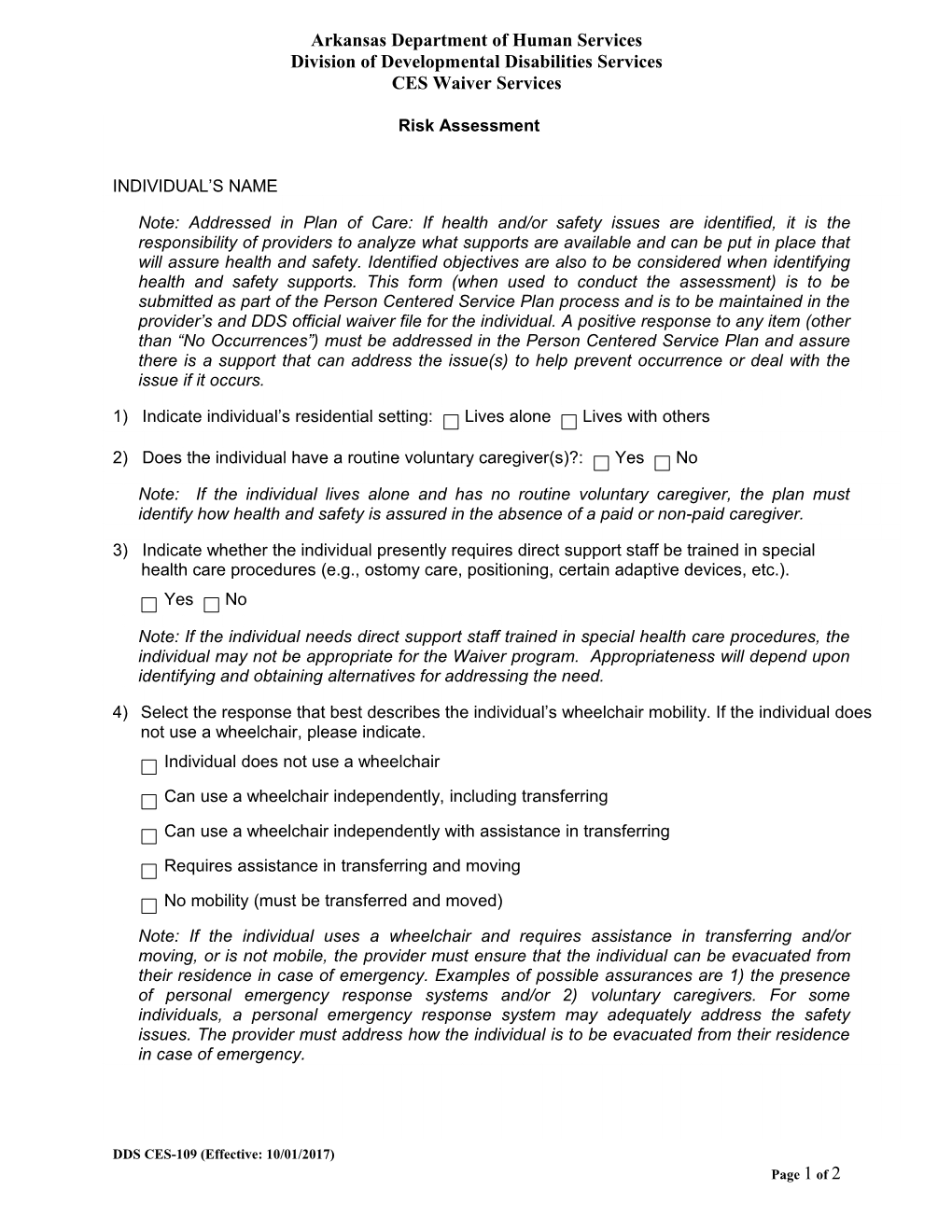 CES-109 Risk Assessment