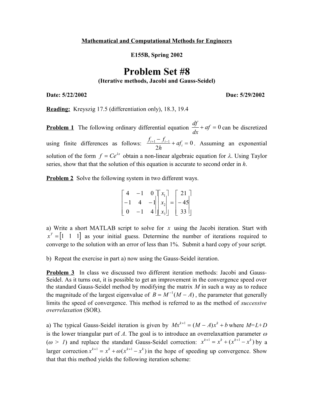 Mathematical and Computational Methods for Engineers