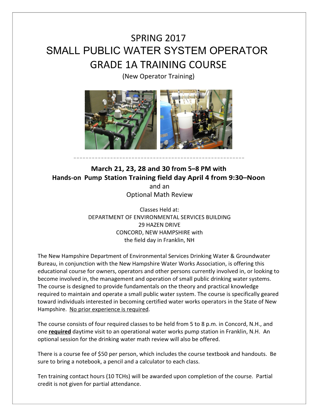 Spring 2016 Sml Water Sys Ops Course