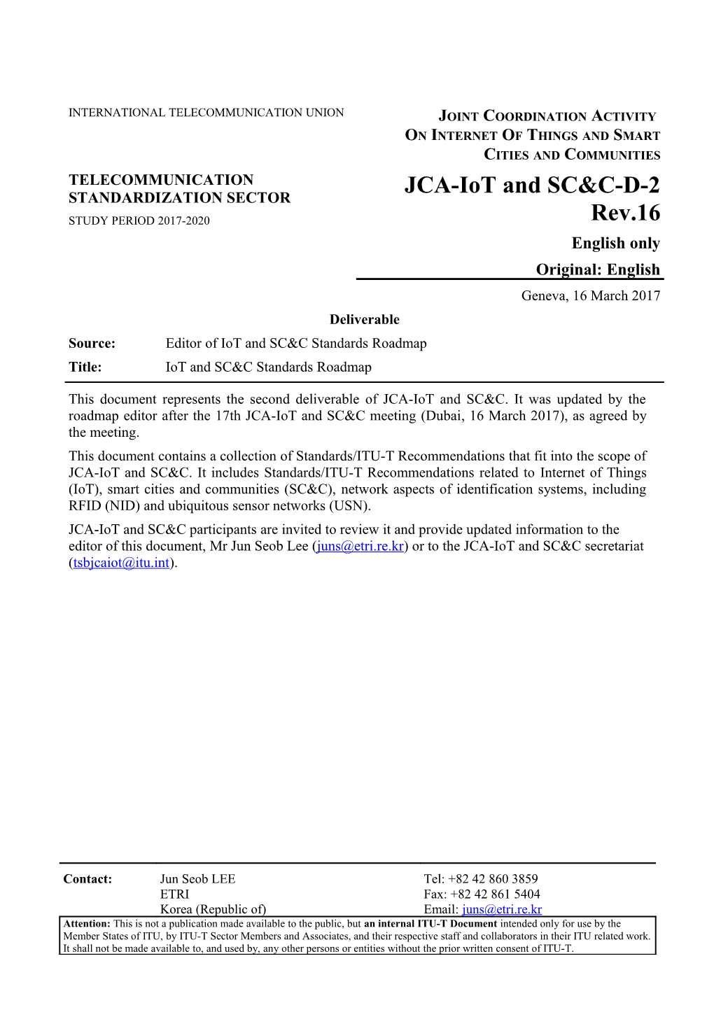 Update of Iot and SC&C Standards Roadmap