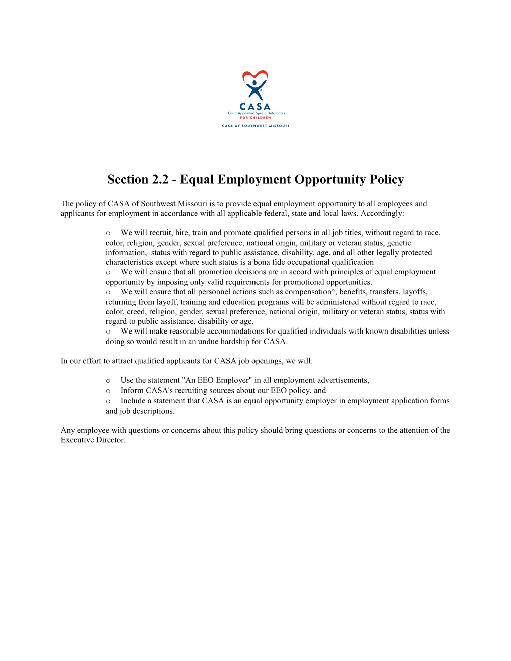 Section 2.2 - Equal Employment Opportunity Policy