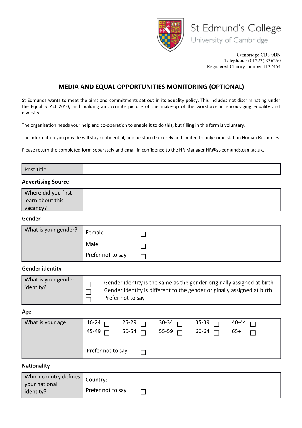 Media and Equal Opportunities Monitoring (Optional)