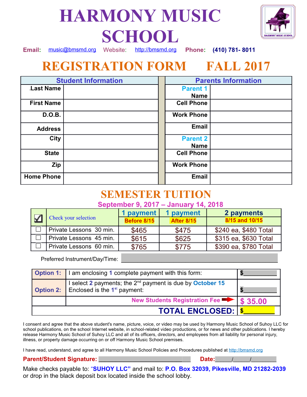 Registration Form Fall 2017