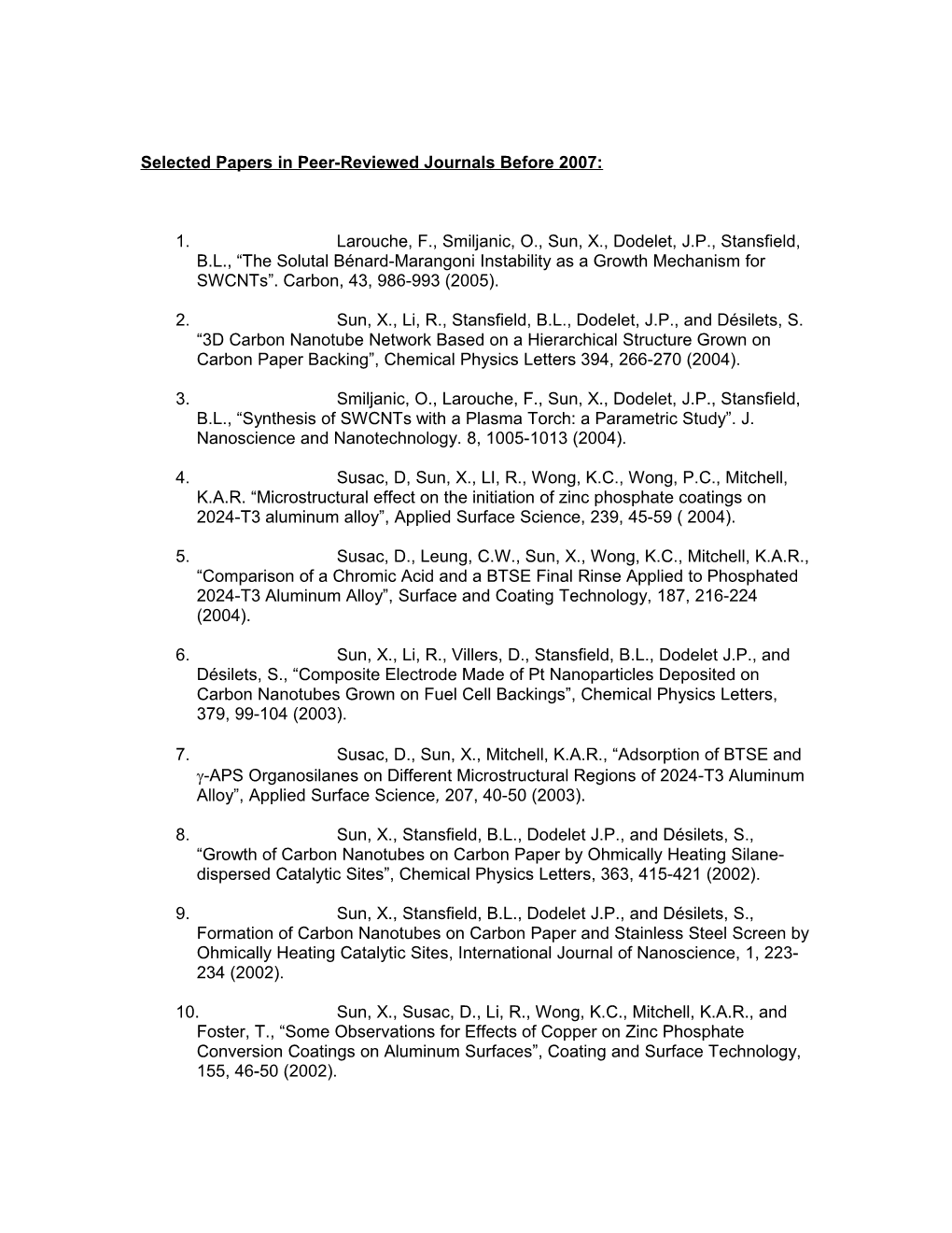 Selected Papers in Peer-Reviewed Journals Before 2007
