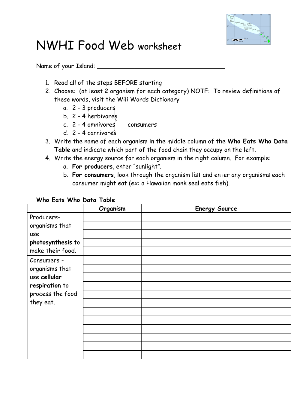 NWHI Food Web Worksheet