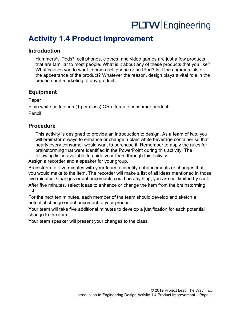 Activity 1.4 Product Improvement