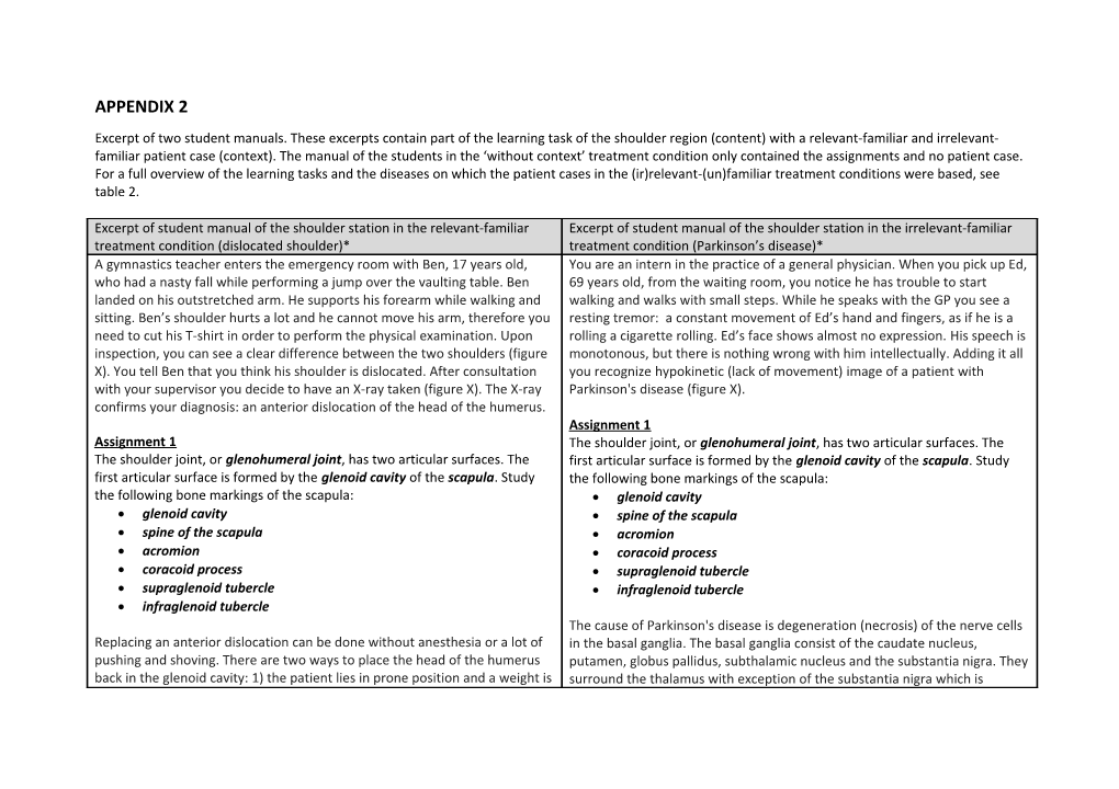 Excerpt of Two Student Manuals. These Excerpts Contain Part of the Learning Task of The