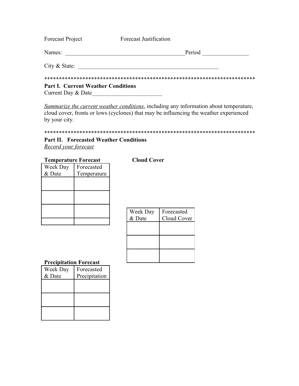 Forecast Project Forecast Justification